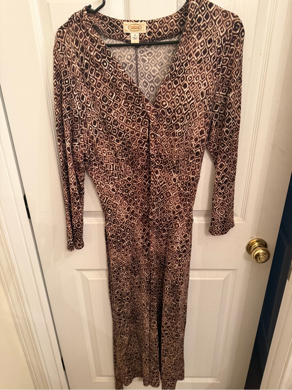 Talbots Brown Geometric Long Sleeve Maxi Dress